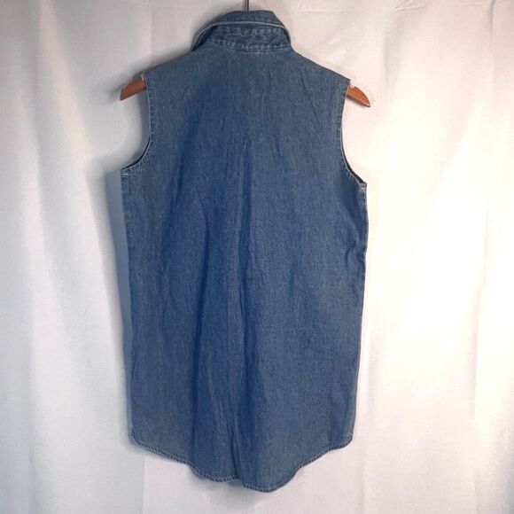 Three Rivers Denim Blue Sleeveless Button Front Cotton Denim Shirt Size Small - Picture 2 of 9